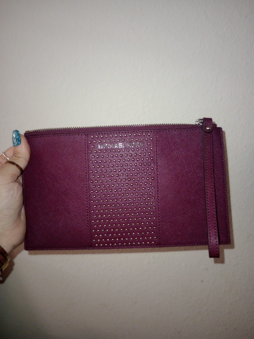 MICHAEL Michael Kors Plum Studded Leather Wristlet